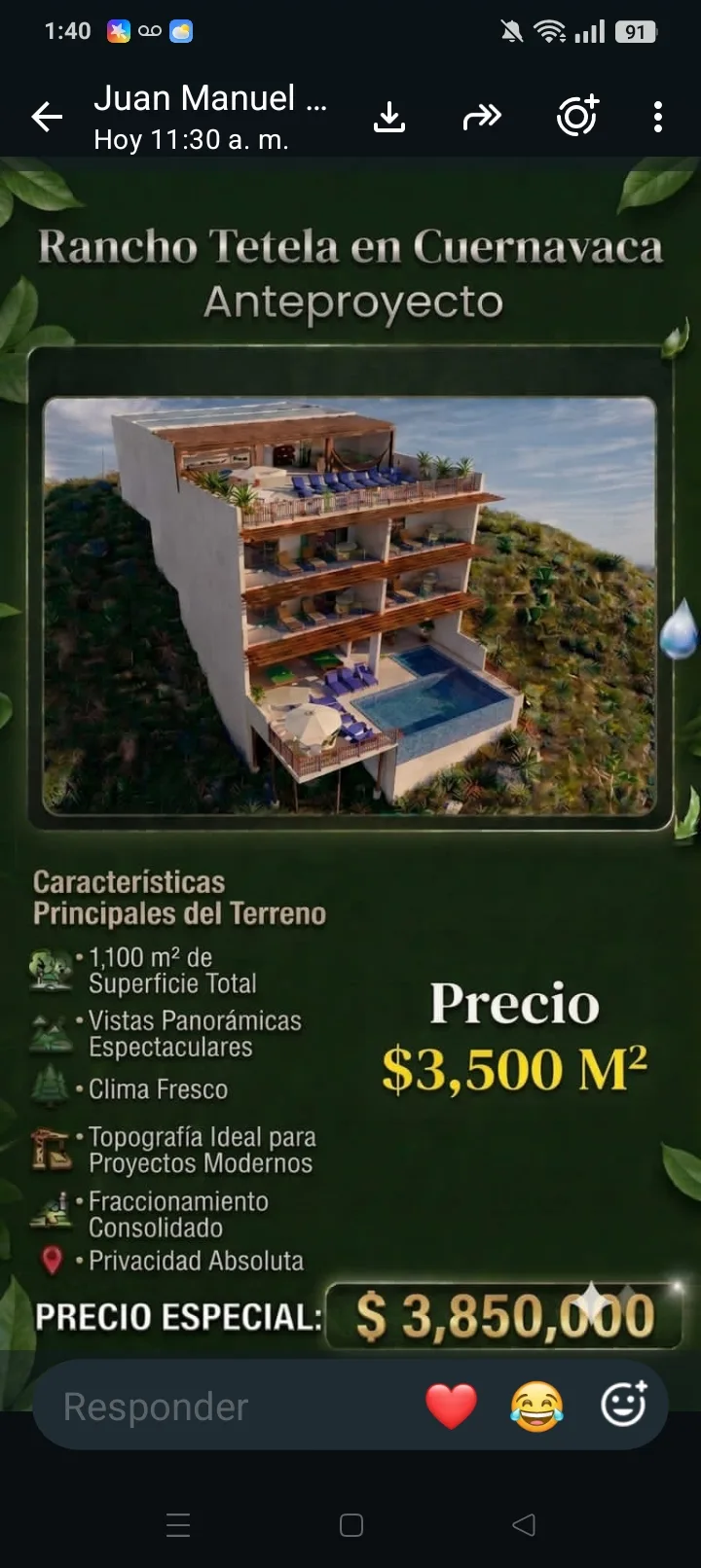 TERRENO EN ZONA NORTE FRACCIONAMIENTO RANCHO TETELA EN CUERNAVACA